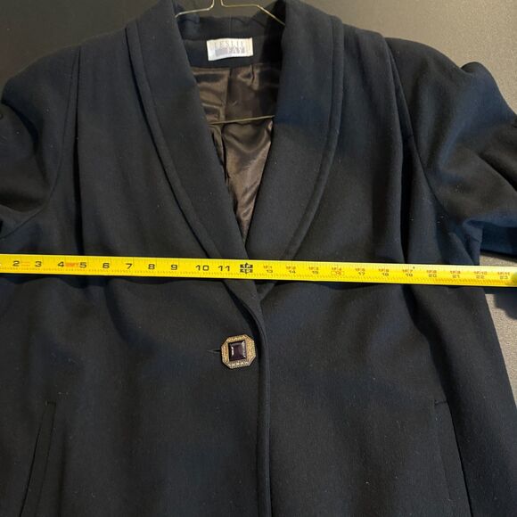 Vintage Leslie Fay 100% Pure Wool Black Long Coat Trench Dress Coat Size 10 USA - Picture 11 of 12